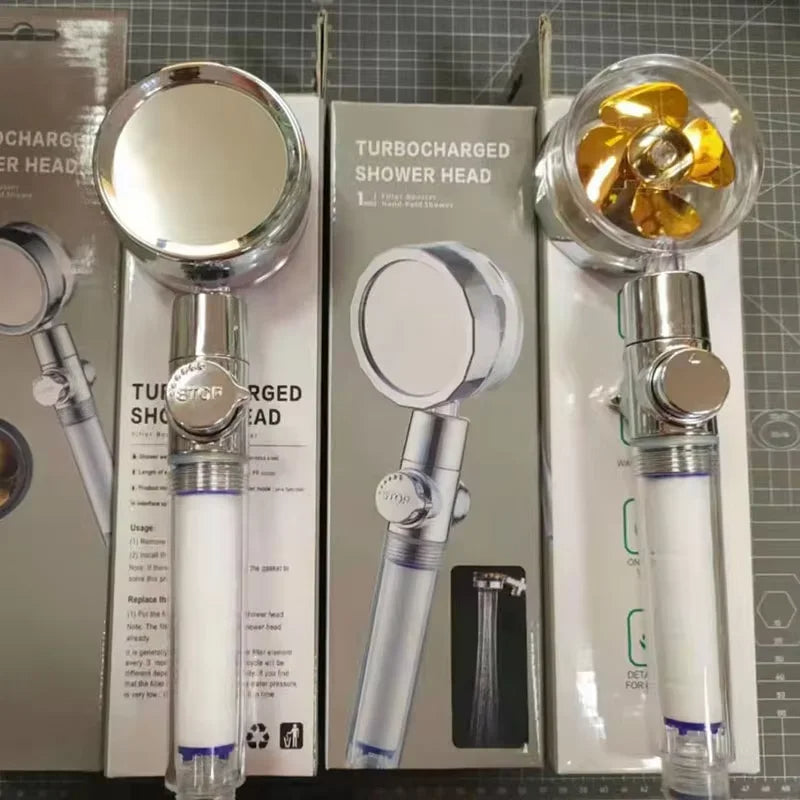 360° Rotating Turbocharged Shower Head – High-Pressure Handheld with Built-in Filter