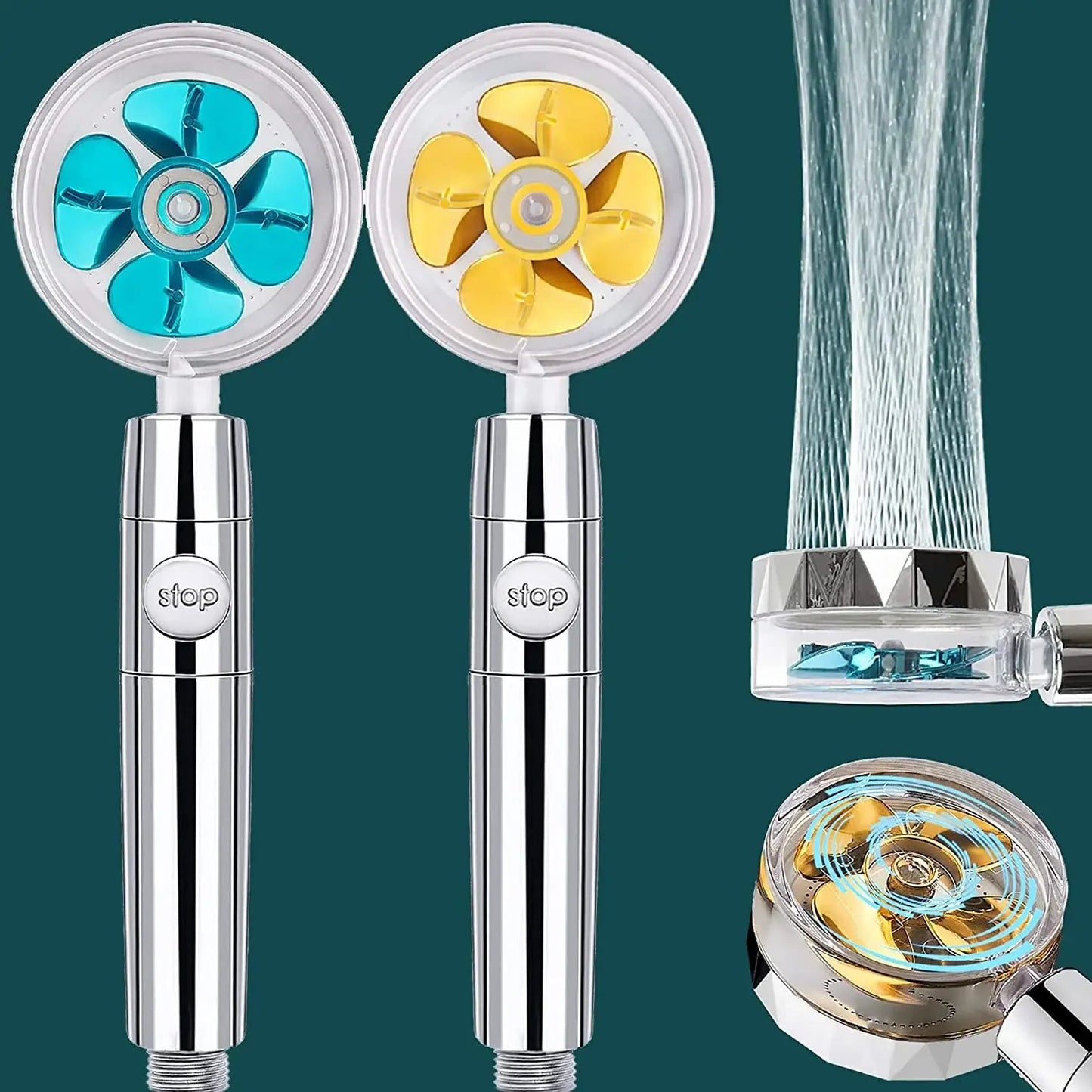 360° Rotating Turbocharged Shower Head – High-Pressure Handheld with Built-in Filter
