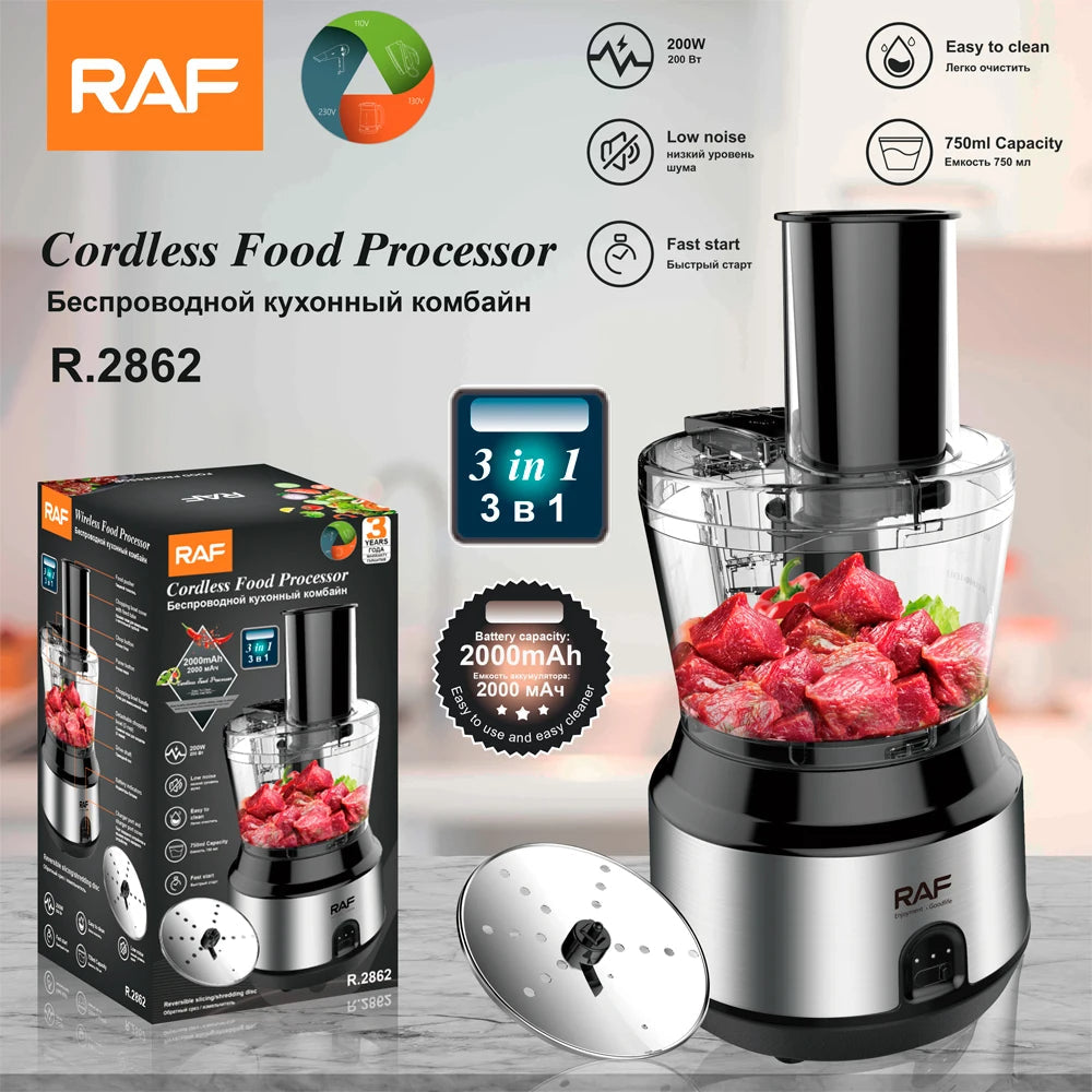 Rechargeable 3-in-1 Cordless Food Processor - 750ml