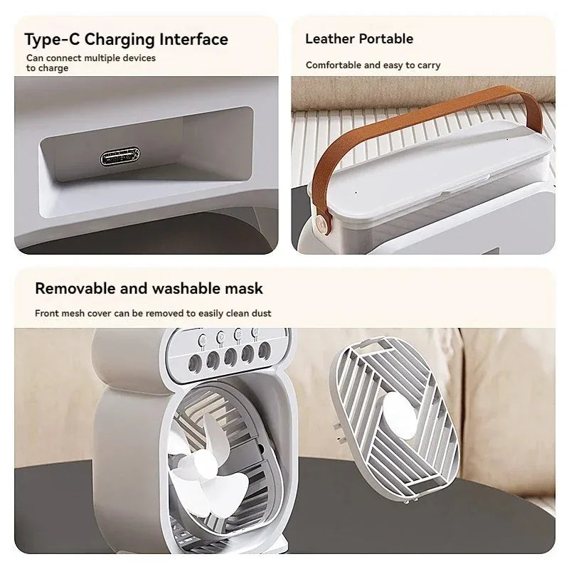 3-in-1 Mini Air Cooler – Portable Fan, Humidifier & LED Night Light for Home & Office