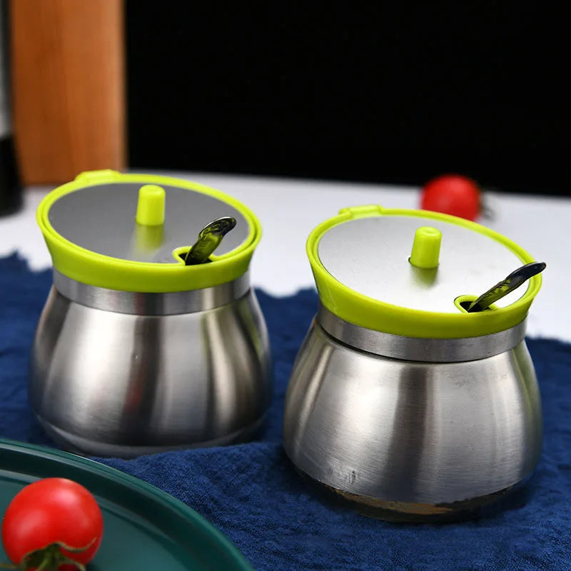 Stainless Steel Spice Jars With Spoon And Plate