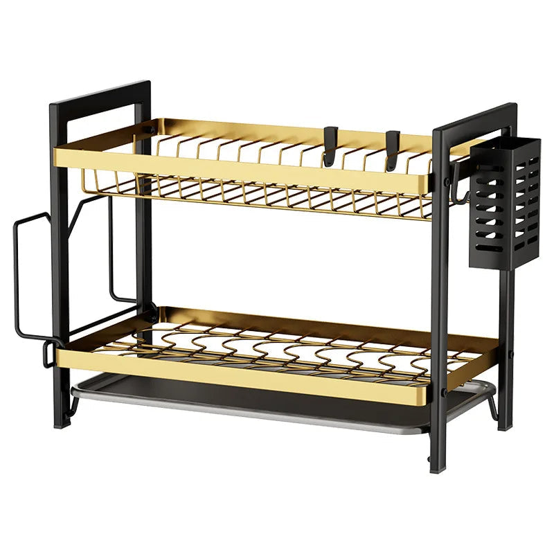 Customizable Black And Gold Iron 2-3 Tier Dish Rack