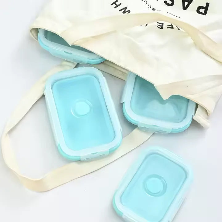 Collapsible Silicone Lunch Box With Plastic Lid