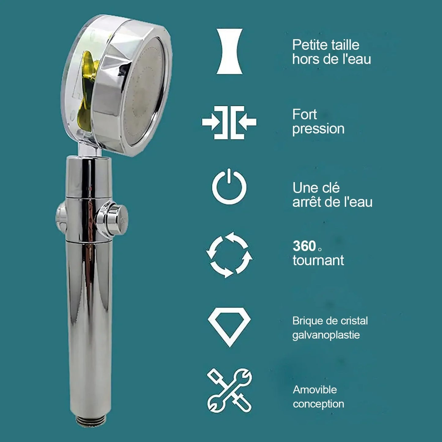360° Rotating Turbocharged Shower Head – High-Pressure Handheld with Built-in Filter