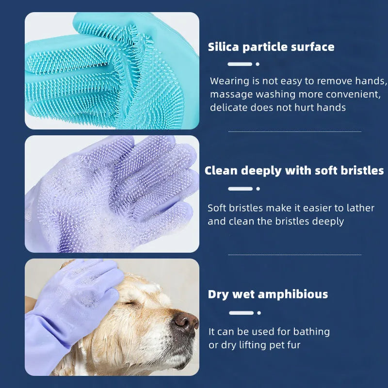 Silicone Pet Grooming Gloves โ 2-Pack Bath & Massage Brush for Dogs & Cats