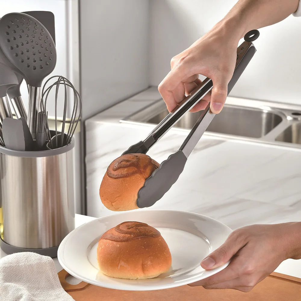 12-Piece Silicone & Stainless Steel Kitchen Utensil Set – With Rotating Storage Holder