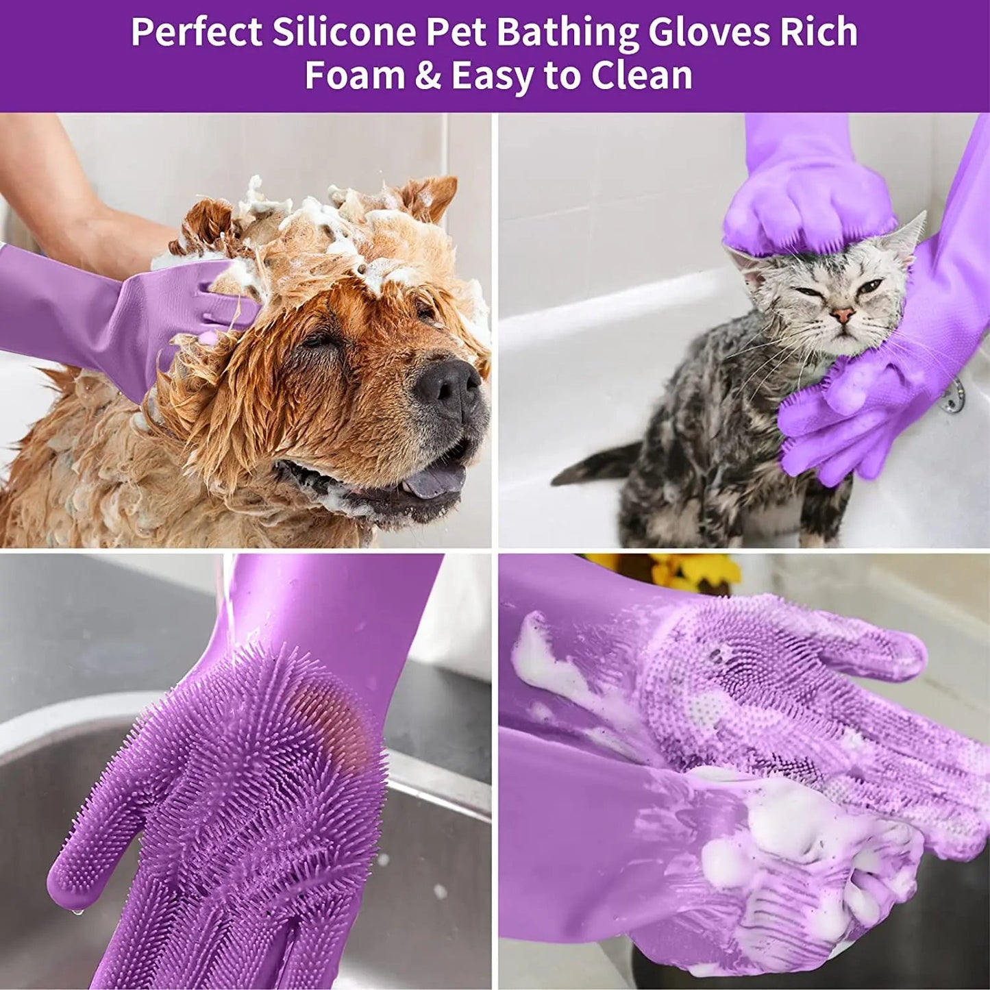 Silicone Pet Grooming Gloves โ 2-Pack Bath & Massage Brush for Dogs & Cats