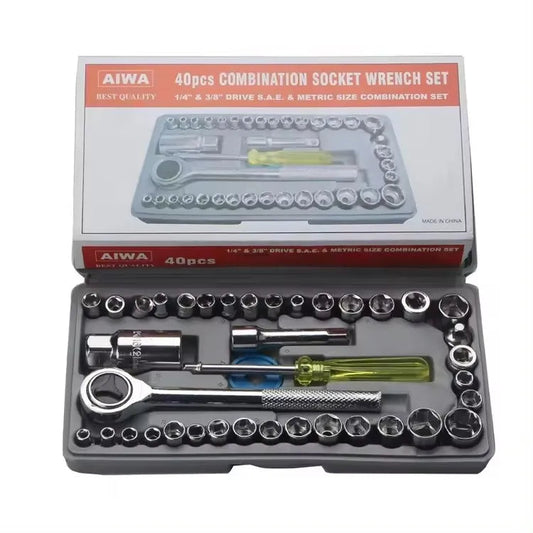 40-Piece Multi-Sleeve Ratchet Wrench & Socket Set – Auto & Motorcycle Repair Tool Kit