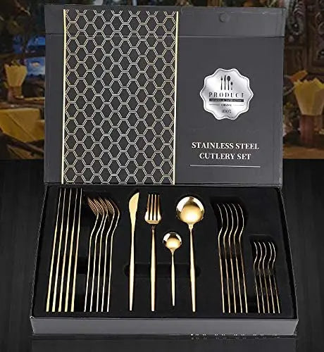 24 Pieces Gold-Plated Stainless Steel Flatware Set