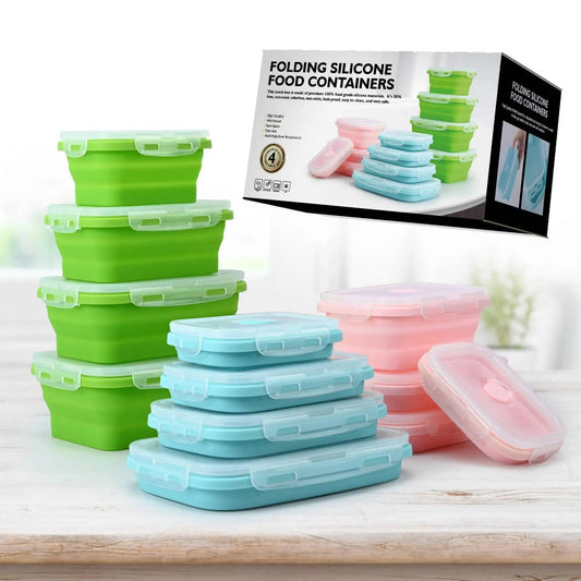 Collapsible Silicone Lunch Box With Plastic Lid