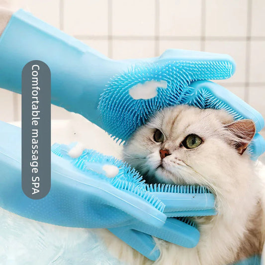 Silicone Pet Grooming Gloves – 2-Pack Bath & Massage Brush for Dogs & Cats