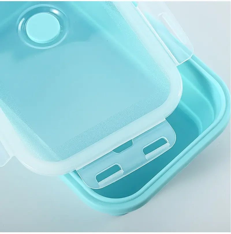 Collapsible Silicone Lunch Box With Plastic Lid