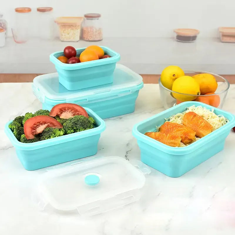 Collapsible Silicone Lunch Box With Plastic Lid