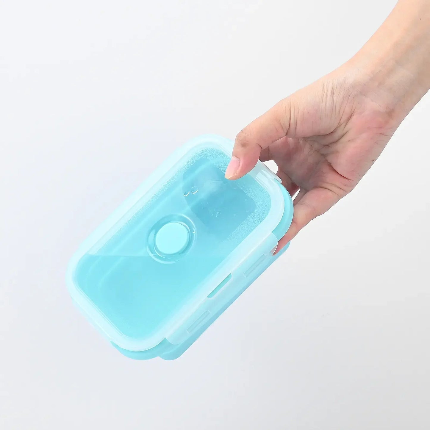 Collapsible Silicone Lunch Box With Plastic Lid