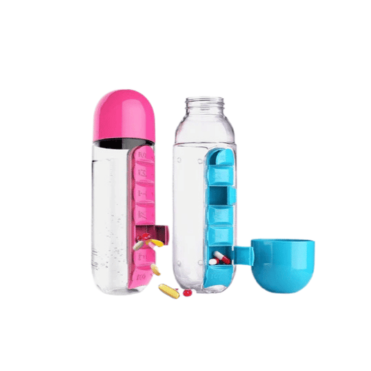 Pill and Vitamin Organizer with Plastic Drink Bottle - 600ml